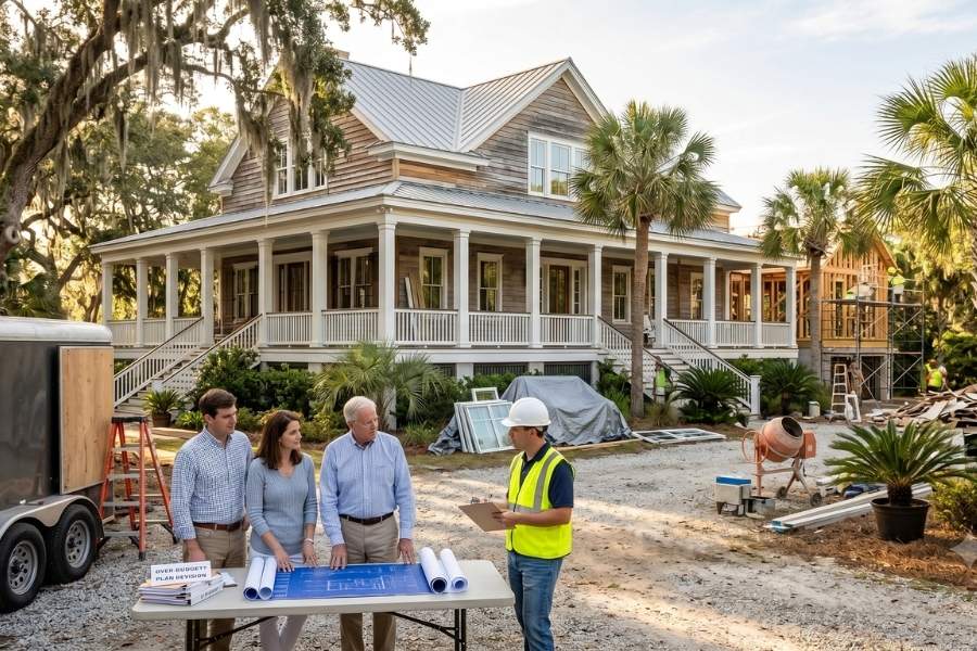 Lowcountry home renovation project in South Carolina featuring homeowners and contractors planning remodeling improvements while avoiding common renovation mistakes.